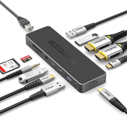 USB-C Hub 12-in-1: Dual 4K 60Hz HDMI, 100W PD, Gigabit Ethernet, 5X USB Ports (2X USB-C, 3X USB-A 5Gbps), SD/MicroSD, Audio Jack - Docking Station for Windows, MacBook Pro/Air, Chromebook - color: Ultimate 12-in-1(Space Black)