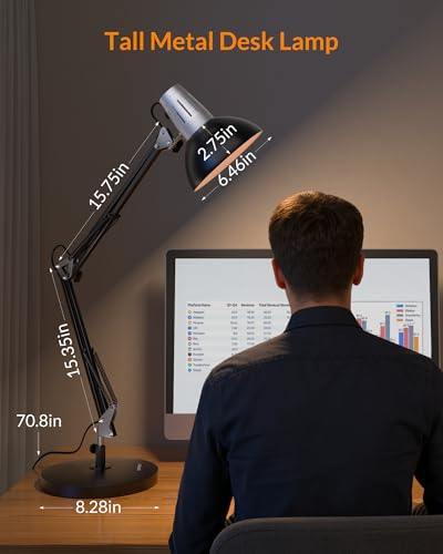 LEPOWER Metal Desk Lamp, Adjustable Goose Neck Architect Table Lamp with On/Off Switch, Swing Arm Desk Lamp with Clamp, Eye-Caring Reading Lamp for Bedroom, Study Room &Office (Black) - color: Black