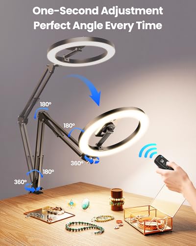 Magnetic Ring Light Overhead Camera Phone Mount for Desk, 10” Selfie Light for iPhone with MagSafe-Compatible Phone Holder for Video Recording, Zoom Meeting, Live Streaming - size: 36" tall - Magnetic (Standard)