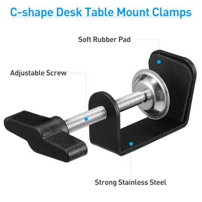 Totority 360-Degree Rotatable Metal Base I-Clip Clamp, Durable Adjustable Desk C-Clamp 3.54x2.17x1.38In for Secure Workholding, Space-Saving Suspension Arm, Stable & Reliable for Home, Office