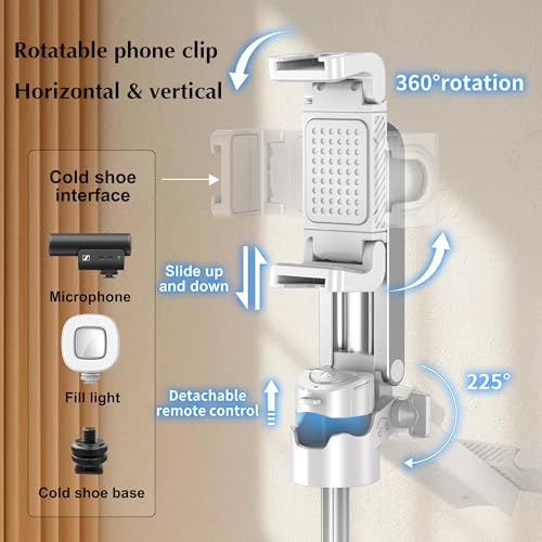 Mini Selfie Stick Tripod, 41.5cm Extendable Grip Phone Tripod with Detachable Remote Pocket Size, 4-in-1 Mini Phone Grip, 10m Wireless Shutter, Vlog Livestreaming Photography （White） - style: White