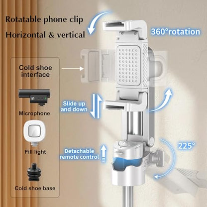 Mini Selfie Stick Tripod, 41.5cm Extendable Grip Phone Tripod with Detachable Remote Pocket Size, 4-in-1 Mini Phone Grip, 10m Wireless Shutter, Vlog Livestreaming Photography （White） - style: White