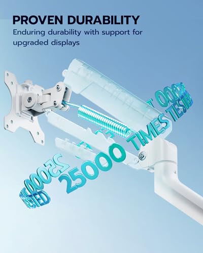 ARES WING Heavy Duty Single Monitor Arm - Fully Adjustable Monitor Mount for 17"-40" Ultrawide Screens up to 26.4 lbs with Clamp/Grommet Desk Mount, 75/100 Vesa Mount, White - color: White, style: Non USB