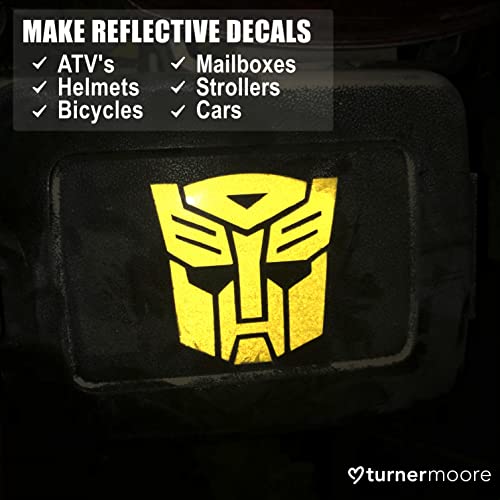 Yellow Reflective Vinyl Permanent Adhesive, 12x12 Sheets Reflective Vinyl for Cricut, Cars, Bikes, Decals, Stickers, Signs, Helmets, Mailbox, Numbers, Reflective Tape by Turner Moore Edition (3-Pack) - color: Yellow