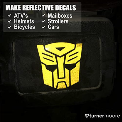 Yellow Reflective Vinyl Permanent Adhesive, 12x12 Sheets Reflective Vinyl for Cricut, Cars, Bikes, Decals, Stickers, Signs, Helmets, Mailbox, Numbers, Reflective Tape by Turner Moore Edition (3-Pack) - color: Yellow