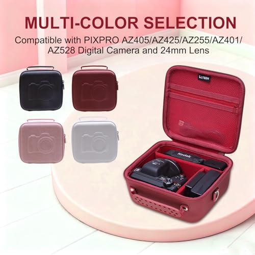 L LTGEM Camera Case Compatible with KODAK PIXPRO AZ405 / AZ528 / AZ425 / AZ255 Digital Camera and Accessories, with 2 Dividers and Shoulder Strap, Black - color: Black