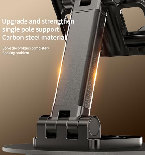 360° Rotating Cell Phone Stand for Desk, Adjustable & Foldable Phone Holder, Aluminum Desktop Phone Stand with Anti-Slip Base, Compatible with iPhone, iPad, Android Phones, K39B-Black