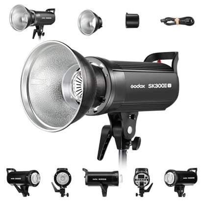 Godox SK300II-V SK300IIV 300Ws Photo Studio Strobe Flash Monolight Light with Reflector Kit, Bowens Mount, 10W LED Modeling Lamp for Studio, Shooting, Location, Portrait Photography 110~120V