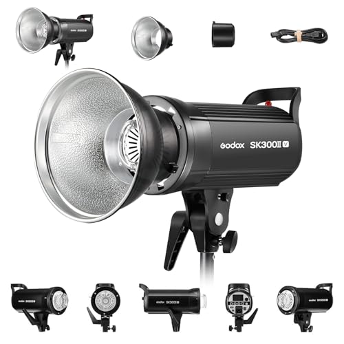 Godox SK300II-V SK300IIV 300Ws Photo Studio Strobe Flash Monolight Light with Reflector Kit, Bowens Mount, 10W LED Modeling Lamp for Studio, Shooting, Location, Portrait Photography 110~120V