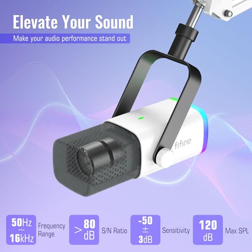 FIFINE XLR/USB Gaming Microphone Bundle with Metal Boom Arm, Dynamic RGB Mic with Mute, Gain, Monitoring for Streaming, Vocal Recording, Podcast Arm Stand for Home Studio Video Creation (AM8W+CS1W)