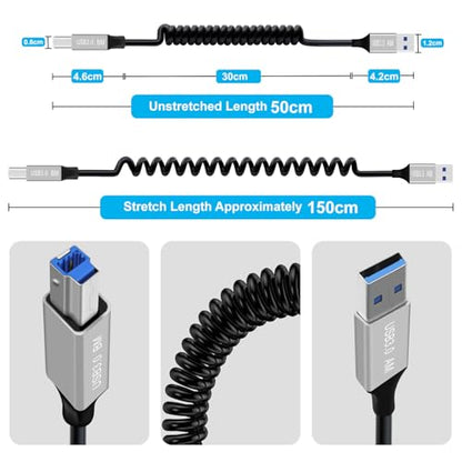 Coiled USB A to B Printer Cable Coiled USB 3.0 Printer Cable Super Speed 5Gbps, for Scanner, External Hard Drives, Multifunction Printers (USB A, 1.5 m) - color: USB A, size: 1.5 m
