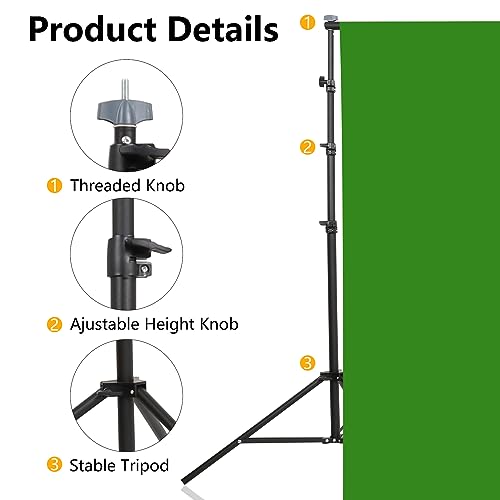ShowMaven Green Screen Backdrop with Stand, 5x6.5ft Adjustable Photo Backdrop Stand with Flat Base, 4 Clamps and Backdrop for Meeting, Photography, Parties (5x8.5ft) - size: 5x8.5 ft