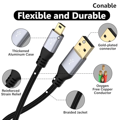 Mini USB Cable 3 FT, USB 2.0 A to Mini B Charging Cord Compatible with GoPro Hero 3+, PS3 Controller, MP3 Player, Dash Cam, Garmin Nuvi GPS, Camera, Blue Yeti, GPS Receiver, Snowball iCE Mic, TI-84 - size: 3FT