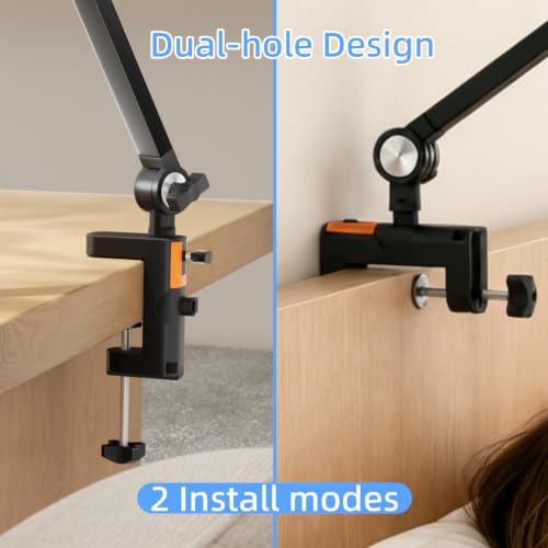 2-in-1 Desktop C Clamp Mount for Mic Boom Arm, Sturdy Heavy Duty Table Clip, Dual 12.5mm Hole Anti-Slip No Drill Desk Clamp fits 6.5cm Desktops for Mic Stand，Overhead Camera Arm - size: XZ002