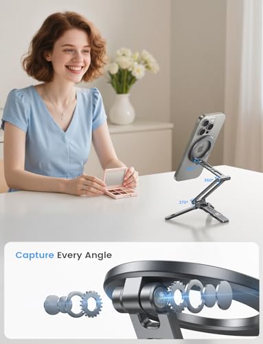 Lamicall for Magsafe Tripod Stand - [Ultra-Compact] Aluminium Magnetic Phone Tripod for iPhone 17/16 Pro Max Air, Flexible Cell Phone Bedstand Mount with 1/4" Screw, Arca & Hook Fits Travel Desk Grey - color: NEW Upgraded - Dark Gray