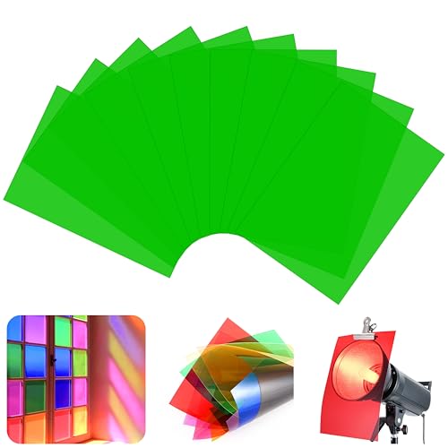 10 Pack Gel Light Filter Sheets, A4 Size Transparency Colored Plastic Sheets,Light Gel Filters for Photography Studio Lighting, Stage LED Lights,Headlight Film,DIY Tinted Window Film (Green) - color: Green