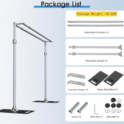 ALTSON Photo Backdrop Stand Heavy Duty 9.2x9.2Ft, Double Crossbar Pipe and Drape Stand Kit, Adjustable Metal Frame Background Stand with Flat Base for Wedding Party Birthday Photography Decoration