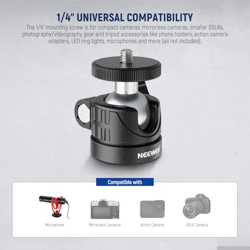 NEEWER Basic Mini Ball Head, Portable Tripod Head Camera Mount Adapter with 1/4" Screw for Compact DSLR Action Cam Phone LED Ring Light Monopod Slider, 4.4lb Max Load, 360° Swivel & 90° Tilt, GM01 - style: GM01