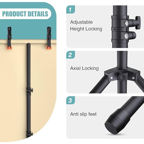 T-Shape Backdrop Stand 8x7.2FT, Height and Width Adjustable Background Stand for Parties,Green Screen Holder with 6 Spring Clamps - size: 8x7.2ft