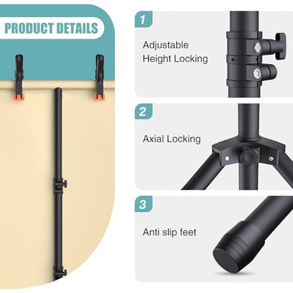 T-Shape Backdrop Stand 8x5.3FT, Height and Width Adjustable Background Stand for Parties,Green Screen Holder with 6 Spring Clamps - size: 8x5.3ft