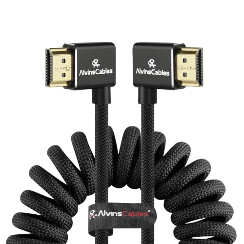 Alvin's Cables 8K HDMI 2.1 Cable 8K 60Hz 4K 120Hz High-Speed for Atomos Ninja Monitor,Left to Right Angle Braided Coiled Cable for Sony FS5 FS7 FX9,for Canon C300 C500,for Nikon Z9 Camera,Black - color: Black, size: Left to Right Angle