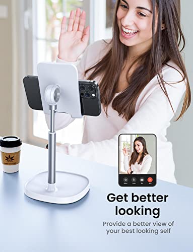 LISEN Cell Phone Stand Adjustable Phone Holer for Desk, Computer Office Desk Accessories for iPhone 16 Holder Women Kitchen Essentials Fits All Mobile Phones Switch Kindle iPads Tablet 4-10in (White - color: White