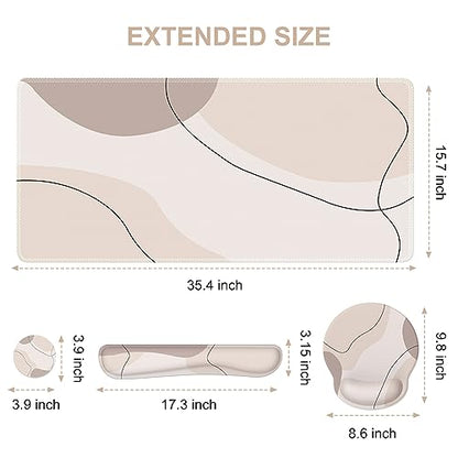 iCasso Large Gaming Mouse Pad Wrist Support Set, Desk Mat, 4in1 XXL Mousepad + Keyboard Wrist Rest+Mouse Wrist Rest+Coaster Set with Ergonomic Design for Home Office Table Computer-Brown Art - color: Brown Art