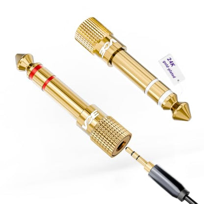 VCE 6.35mm Male to 3.5mm Female 1/4 inch to 1/8 inch 24K Stereo Audio Jack Adapter for Aux Cable, Guitar Amplifier, Headphone, 2 Pack，White and Red - color: White and Red