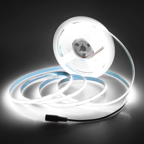 Aclorol 12 Volt Led Strip Lights COB 16.4ft Led Strip Lights for Bedroom 6000K Daylight White CRI85+ Flexible LED Tape Light for Kitchen Party Cabinet 320Leds/m(Power Supply&LED Dimmer Not Included) - color: Cold White/6000K, size: 16.4FT(No Power Supply)