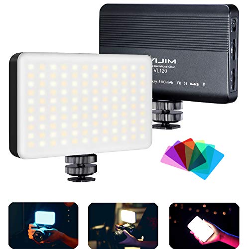 VIJIM VL120 LED Video Light on Camera, 6 Color Filters Mini Rechargeable LED Photography Camera Lighting Panel 3200K-6500K Bi-Color Dimmable, CRI95+, 3100mAh Battery Fill Light for Nikon Sony DSLR