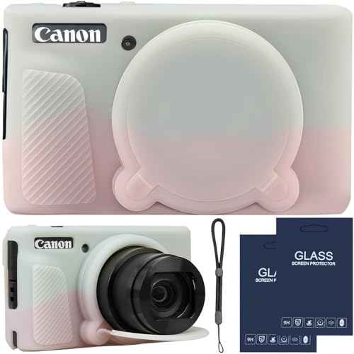 Camera Case for Canon PowerShot SX740/ SX730 Digital Camera,SX740 HS Case, Soft Silicone Protective Case Removable Lens Cover,Comes with 2 Screen Protectors and 1 Wrist Strap. (Pink Green) - color: Pink Green
