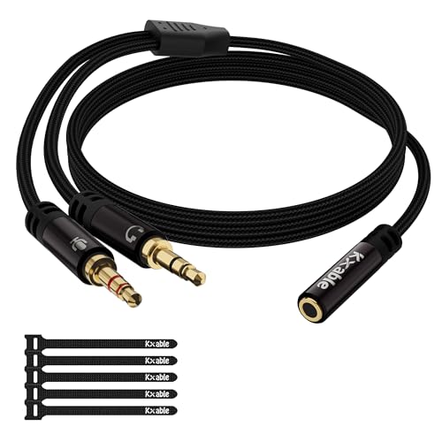 Kxable Headphone Splitter for Computer, 3.5mm Female to Dual 3.5mm Male Audio Splitter Cable, Stereo Jack Earphones Headset to PC Laptop Adapter, 1/8inch 2-in-1 Y Separator Aux Dongle Converters, 1FT - size: 1FT