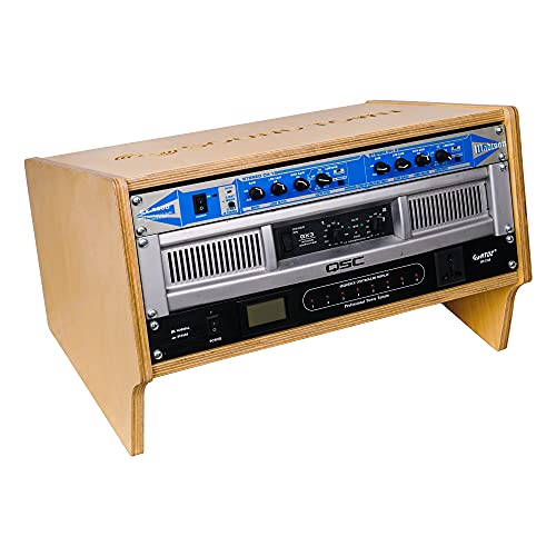 Sound Town DIY 4U Angled Desktop Turret Studio Rack with Solid Baltic Birch Plywood, Golden Oak, Assembly Required (SDRK-Y4SL) - size: 4U, Golden Oak