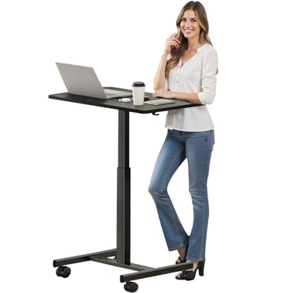 CROWNFURN Mobile Small Standing Rolling Desk Adjustable Height, Portable Laptop Desk on Wheels, Workstation for Home Office with Hook,Black - color: Black