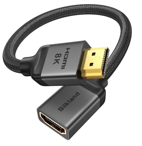 Silkland 8K HDMI Extension Cable 1FT Short HDMI Extender 2.1, 8K@60hz 4K@120hz HDMI Male to Female Adapter,Ultra High Speed 48Gbps HDMI Cord Competible with Fire Stick Roku TV Blu-Ray PS5/4 Xbox PC - size: 1FT