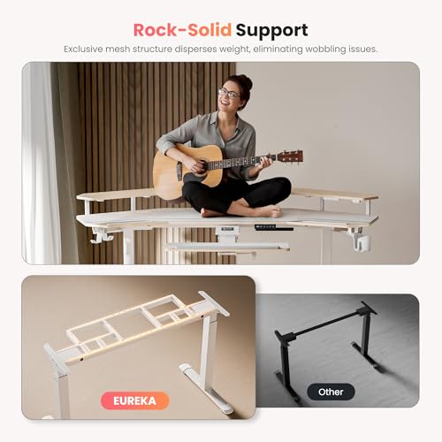 EUREKA ERGONOMIC Standing Desk with Keyboard Tray, Large Music Studio Gaming Desk, Wing Shaped Sit Stand Table 72'', LED Convertible Shelves, Dual Motor&Slot, Maple - color: Maple, size: 72"W x 35"H-Adjustable