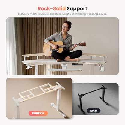 EUREKA ERGONOMIC Standing Desk with Keyboard Tray, Large Music Studio Gaming Desk, Wing Shaped Sit Stand Table 72'', LED Convertible Shelves, Dual Motor&Slot, Maple - color: Maple, size: 72"W x 35"H-Adjustable