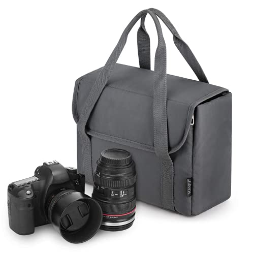 S-ZONE Waterproof Shockproof Foldable Camera Insert Bag Lens Cases Canon Nikon | Raindrop Proof, Fits in a Backpack, Suitable for DSLR/SLR Camera - color: Grey with Handle, size: Medium