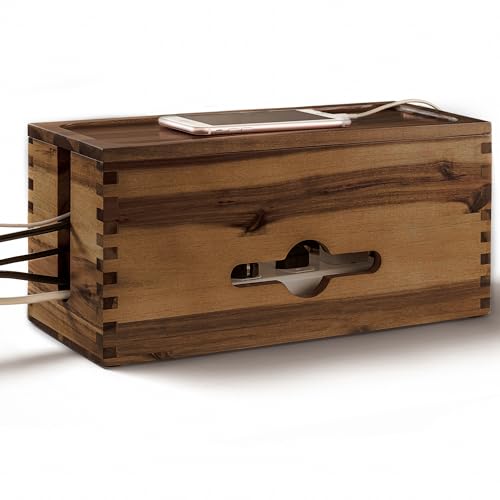 TIDITA Acacia Large Cable Management Box - 15" L Cord Box Hider, Power Strip Box for Office - Cable Hider Box, Surge Protector Box - Wire Box Hider for Desk - 3 Open Slots, Magnetic Lid (Walnut color) - color: Walnut