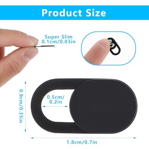 Thin Webcam Cover Slide, 8PCS Phone Camera Cover Laptop Camera Blocker Slider Strong Adhesive Protect Privacy Security Compatible with Tablet Desktop PC Smartphones(Black) - color: Black