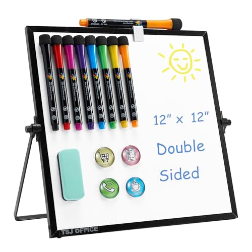 TSJ OFFICE Small White Board - 12 X 12 Inches Small Magnetic Dry Erase Board with Hooks for Wall, Desktop Whiteboard Stand 360 Degrees Revolving Double Sided for Office, Home, School, Black - color: Black, size: 12"W x 12"H