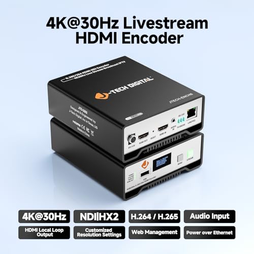 J-Tech Digital HDMI Video Encoder H.264 H.265 IPTV Network Video Encoder 4K 30Hz with NDI, Audio Embed, PoE, Supports UDP, HTTP, RTSP, RTMP, ONVIF, NDI HX2 Protocols [JTECH-ENCH6] - size: 4K Encoder with NDI