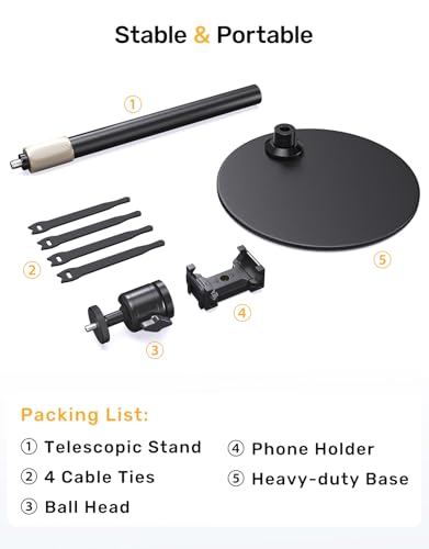 Upgraded Webcam Stand for Desk, Telescopic Webcam Tripod Mount with Ball Head, Compatible with Logitech Camera C922 C930e C920S C920 C615 C960 C920x BRIO 4K NexiGo N60, Phone Holder with 1/4" Thread - size: Smaller Base