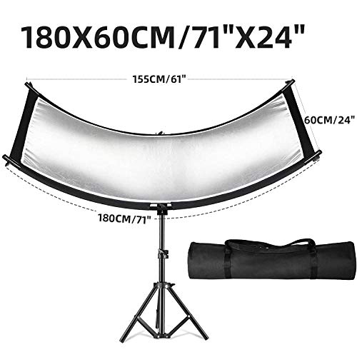 Curved Reflector, 71x24 Clamshell Light Reflector Kit with 4-in-1 Fabric (Silver/Gold/White/Black) & 28" Desktop Light Stand, Storage Bag, U-Shape Arclight for Portrait, Studio Photography
