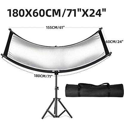 Curved Reflector, 71x24 Clamshell Light Reflector Kit with 4-in-1 Fabric (Silver/Gold/White/Black) & 28" Desktop Light Stand, Storage Bag, U-Shape Arclight for Portrait, Studio Photography