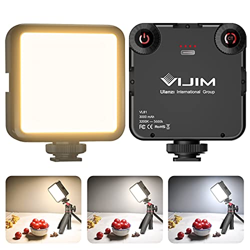 VIJIM LED Video Light, VL81 On Camera Light with 3 Cold Shoe Rechargeable 3000mAh Battery Bicolor Dimmable 3200K-5600K CRI95+ Portable Photography Photo Lighting Panel for YouTube DSLR Camcorder Vlog