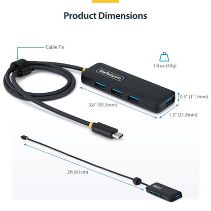 StarTech 4-Port USB-C Hub 5Gbps with 4X USB-A, 2ft Cable (H5C4A-USB-HUB-2) | SuperSpeed USB Powered portable hub, Plug-and-play, Overcurrent Protection, 2ft 61cm cable, MacBook Dell Chromebook PC - size: 2 ft, style: USB-C
