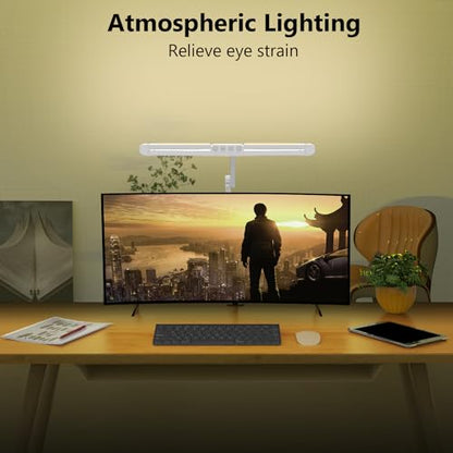 Micomlan Architect Desk Lamp with Clamp, Led Desk Lamp for Home Office with Remote Control, 24W Bright Dimmable Computer Light with Atmosphere Lighting Adjustable Table Light(Remote) - color: Light White