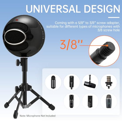 Desktop Mic Stand Aluminum Alloy Microphone Stand for Desk Foldable Adjustable Height Table Mic Stand Dynamic Microphones with 2 Mic Clips, for Singing Recording Streaming