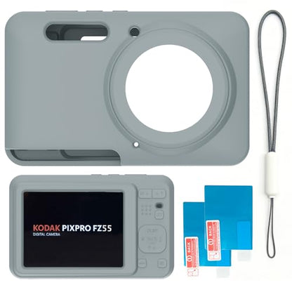Case for Kodak PIXPRO FZ55,FZ55 Accessories,Soft Silicone Protective Case,Comes with 2 Screen Protectors and 1 Wrist Strap - Grey - color: Grey